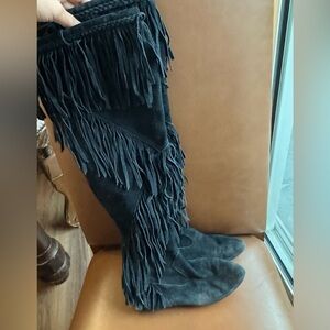 Sam Edelman Black Fringe Suede Boots size 7.5